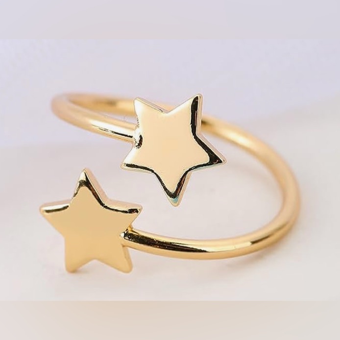 Unique Saks 14kt Gold Vermeil Doublestar Open Ring Adjustable 29$